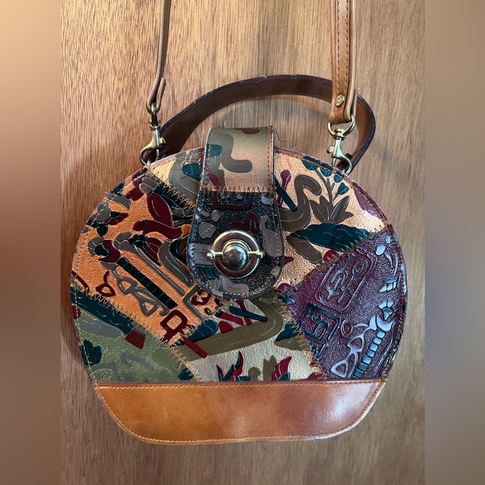 Vtg Princess Tooled Leather Bag Made In Korea Hieroglyphics Aztec Look